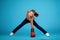 Cheerful Little Boy Wearing Boxing Gloves Having Fun Over Blue Background