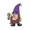 Cheerful little garden gnome, dwarf, oldman, gardener is holding a lantern in cartoon style.
