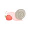 Cheerful little garden snail eating strawberry vector Illustration on a white background