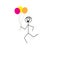 A cheerful little man runs and holds balloons