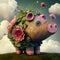 The cheerful little pig jumps between the clouds and flowers - Generate Artificial Intelligente - AI