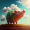 The cheerful little pig jumps between the clouds and flowers - Generate Artificial Intelligente - AI