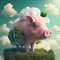 The cheerful little pig jumps between the clouds and flowers - Generate Artificial Intelligente - AI