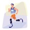 Cheerful man with artificial legs running marathon. Young guy with physical disabilities. Active lifestyle. Flat vector design