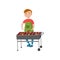 Cheerful man cooking sausages on the barbecue grill cartoon vector Illustration