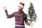 Cheerful man in a santa hat Christmas decorations holiday New Year studio posing