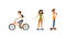 Cheerful Man and Woman Cycling and Riding on Hoverboard Along the Street Vector Set