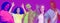 Cheerful millennial men and women gesturing on purple, collage