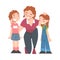 Cheerful Mom Hugging her Little Daughter and Son with Tenderness, Maternity Love Concept Cartoon Style Vector