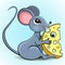 cheerful mouse with a piece of cheese. Cartoon style