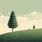 Cheerful Nostalgic Illustration: One Person Walking On A Green Hill