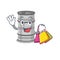 Cheerful oil drum cartoon character waving and holding shopping bag