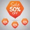 Cheerful Orange Tag for Marketing Retail Element Design 50% 85% Sale, Disc, Off on