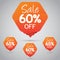 Cheerful Orange Tag for Marketing Retail Element Design 60% 65% Sale, Disc, Off on