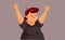 Cheerful Overweight Woman Raising Arms Vector Cartoon
