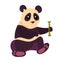 Cheerful panda eating bamboo