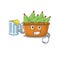 Cheerful pear fruit box mascot design with a glass of beer