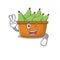 Cheerful pear fruit box mascot design with two fingers