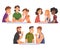 Cheerful People Sitting and Looking at Us Set, Meeting of Friends Cartoon Vector Illustration