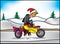 Cheerful pink biker on a hat of Santa Claus