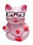 Cheerful pink pig in black glasses sits on a white background