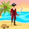 Cheerful Pirate Capitan Flat Color Illustration