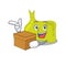 A cheerful pituitary cartoon design concept having a box
