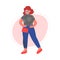 Cheerful Plus Size Red Haired Woman, Beautiful Curvy, Overweight Girl in Fashionable Clothes, Body Positive Concept