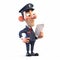 Cheerful postman, funny cute cartoon 3d illustration on white background, creative avatar
