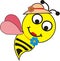 cheerful queen bee yellow with black stripes in a pink hat