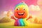 Cheerful rainbow with a smiling face. AI