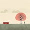 Cheerful Red Bus In Minimalistic Figurative Style
