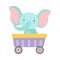 Cheerful Red Cheeked Elephant Driving Toy Wheeled Carriage Vector Illustration