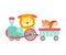 Cheerful Red Cheeked Lion and Squirrel Driving Toy Train Vector Illustration