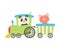 Cheerful Red Cheeked Panda and Pig Driving Toy Train Vector Illustration