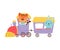 Cheerful Red Cheeked Tiger and Long-eared Hare Driving Toy Train Vector Illustration