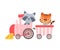 Cheerful Red Cheeked Tiger and Raccoon Driving Toy Wheeled Train Vector Illustration