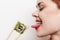 cheerful red-haired woman chopsticks sushi japanese cuisine