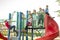 Cheerful school age child play on playground school