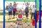 Cheerful school age child play on playground school