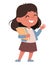 Cheerful schoolgirl with books. Cute cartoon character.
