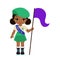 Cheerful scout girl sets the flag.