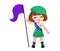 Cheerful scout girl sets the flag.