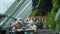 Cheerful senior family man and woman talking and enjoying tea with desserts in cafe