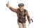 Cheerful senior leaning forward and making a thumb up gesture