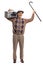 Cheerful senior man with a boombox radio and a walking cane