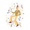 Cheerful senior man dancing at birthday party flat vector illustration isolated.