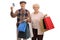 Cheerful seniors with a credit card and shopping bags