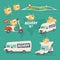 Cheerful set of delivery services. Vector graphics