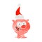 cheerful sitting pig retro cartoon of a wearing santa hat